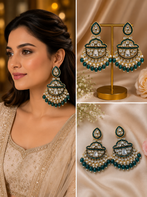 Kundan with beautiful pearls Earrings (slight variations in color and design is possible)