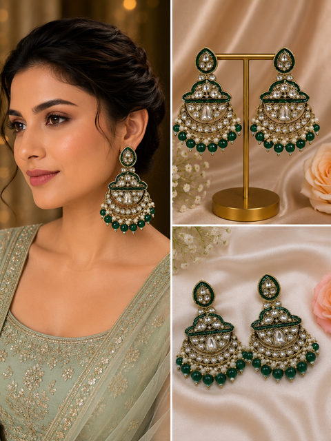 Kundan with beautiful pearls Earrings (slight variations in color and design is possible)
