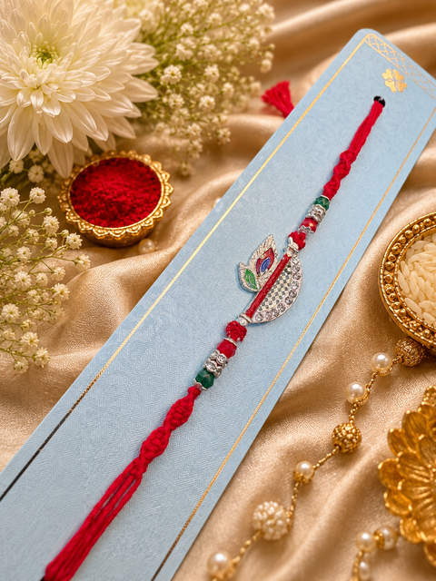 Beautiful Stone Work Rakhi in nice pack gift card