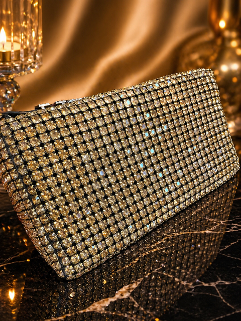 Crystals Handwork designer hand bag with handle to carry with chain inside the clutch (can be attached or detached)