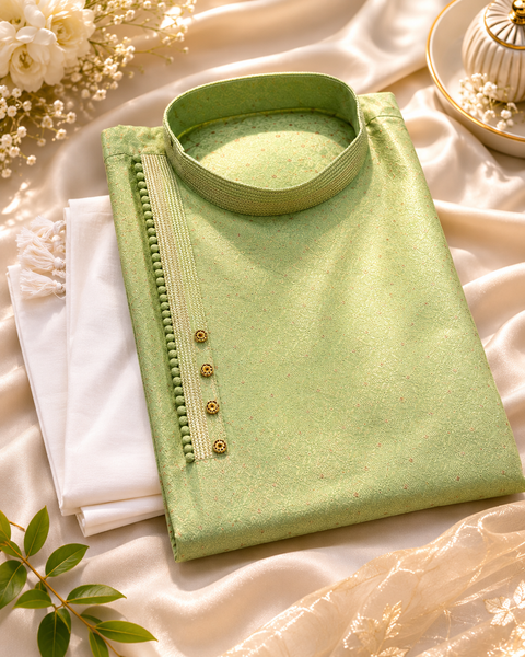Mint colour cotton silk design designer kurta with pajama pants (slight variation in color and design is possible )