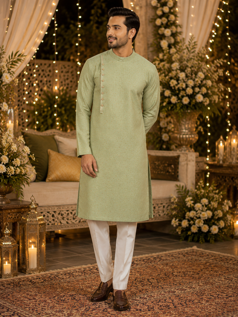 Mint colour cotton silk design designer kurta with pajama pants (slight variation in color and design is possible )