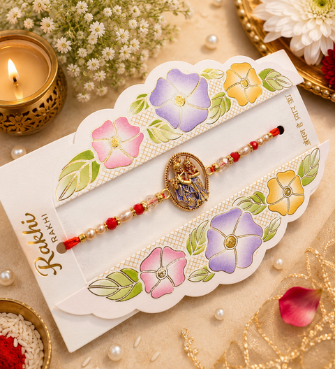 Radha Krishna design Beautiful Stone Work Rakhi in nice pack gift box