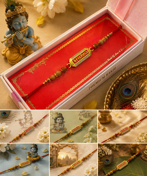 Krishna design Beautiful Stone Work Rakhi in nice pack gift box