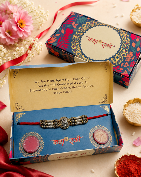 Beautiful AD Stone Studded Rakhi In Beautiful Box Packing With beautiful message for Bhai