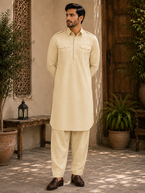 Cotton Linen kurta with pathani salwar(slight variation in color and design is possible )