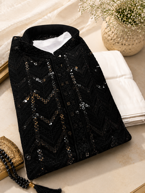 Pure Rayon Based Beautiful heavy Embroidery Work At Front And Back With Sequins Work Designer Kurta & White Pants (slight variation in color and design is possible)