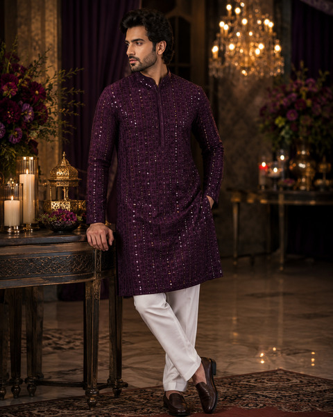 Pure Rayon Based Beautiful heavy Embroidery Work At Front And Back With Sequins Work Designer Kurta & White Pants (slight variation in color and design is possible )