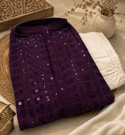 Pure Rayon Based Beautiful heavy Embroidery Work At Front And Back With Sequins Work Designer Kurta & White Pants (slight variation in color and design is possible )