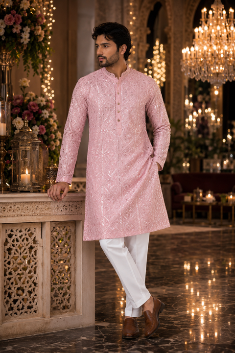 Pure Rayon Based Beautiful heavy Embroidery Work At Front And Back With Sequins Work Designer Kurta & White Pants. (slight variation in color and design is possible )