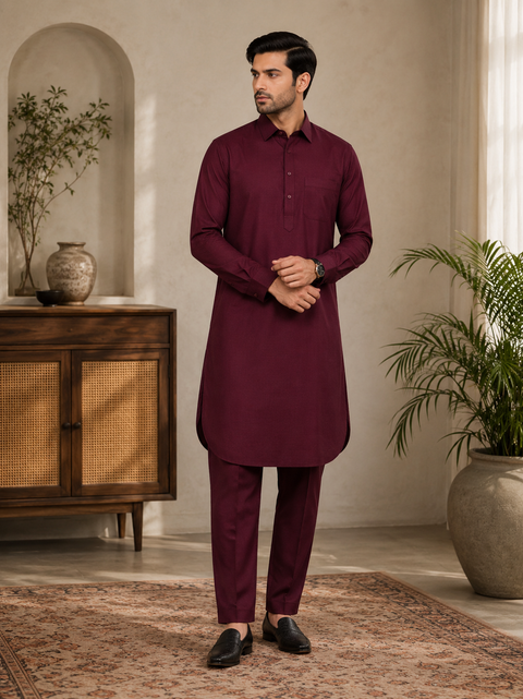 Cotton Linen Based Men’s Kurta With Pants (Slight Variation In Color And Design Is Possible )
