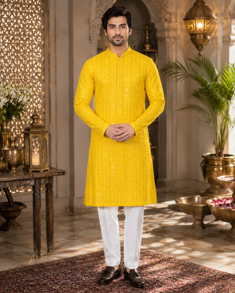 Pure Rayon Based Beautiful heavy Embroidery Work At Front And Back With Sequins Work Designer Kurta & White Pants (slight variation in color and design is possible)