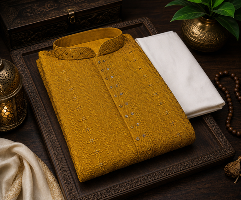 Pure Rayon Based Beautiful fine Embroidery Work At Front And Back With Sequins Work Designer Kurta & cream Pajama (slight variation in color and design is possible)