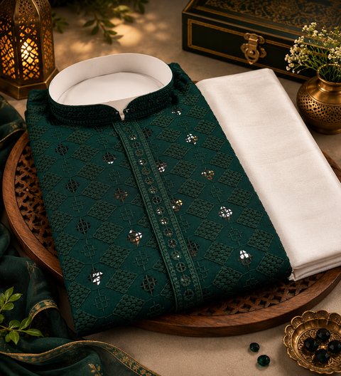 Pure Rayon Based Beautiful Embroidery Work At Front And Back With Sequins Work Designer Kurta & cream Pajama (slight variation in color & design is possible)