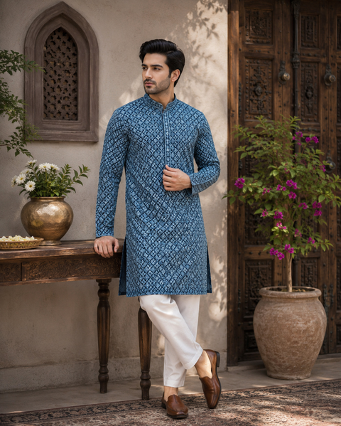 Pure Rayon Based Beautiful Embroidery Work At Front And Back With Sequins Work Designer Kurta & cream Pajama (slight variation in color & design is possible)
