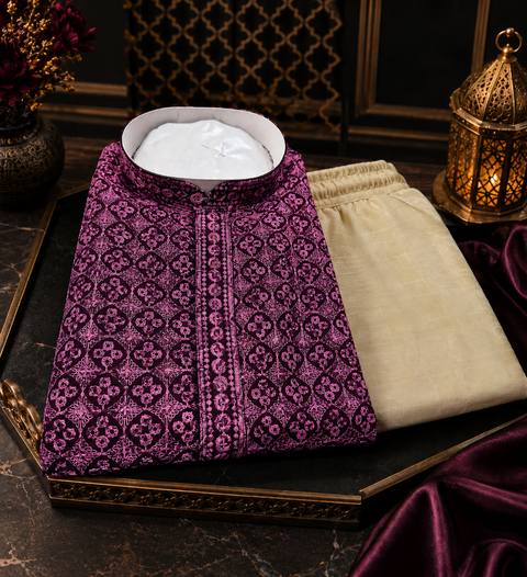 Pure Rayon Based Beautiful Embroidery Work At Front And Back With Sequins Work Designer Kurta & cream Pajama (slight variation in color & design is possible)