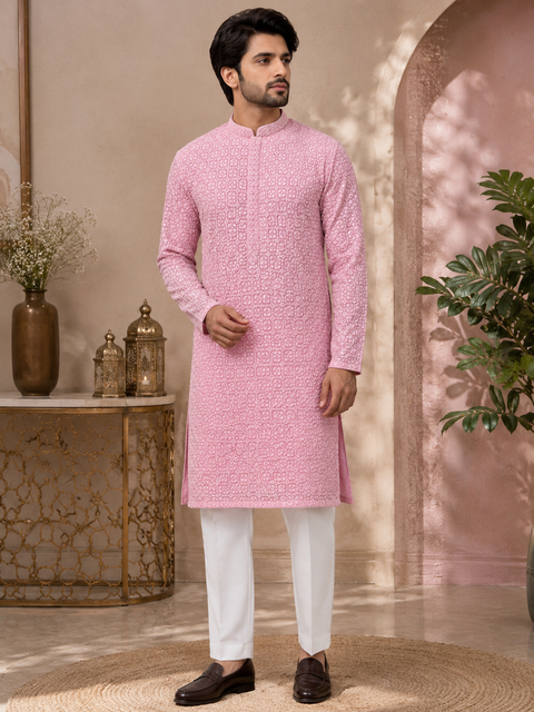 Pure Rayon Based Beautiful Embroidery Work At Front And Back With Sequins Work Designer Kurta & White Pajama (slight variation in color and design is possible)