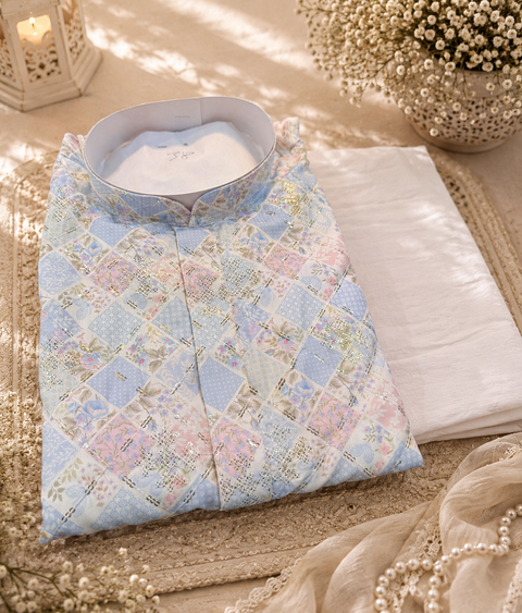 Cotton Rayon based very soft beautiful Print work with sequin work at front and back designer Kurta & Pajama (slight variation in color and design is possible)