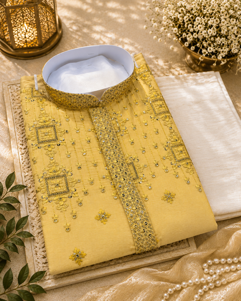 Malmal Rayon based very soft beautiful embroidery work at front and back & on sleeves with sequins work designer Kurta & Pajama (slight variation in color and design is possible)