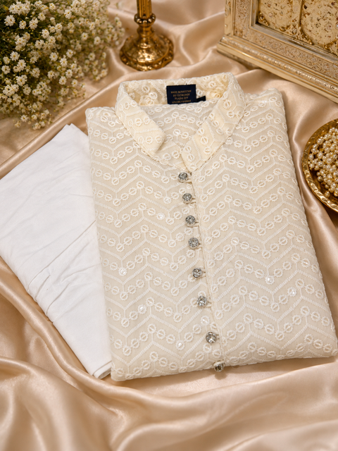 Georgette based Heavy embroidery with sequined work designer Kurta with white Pajama (slight variation in color and design is possible )