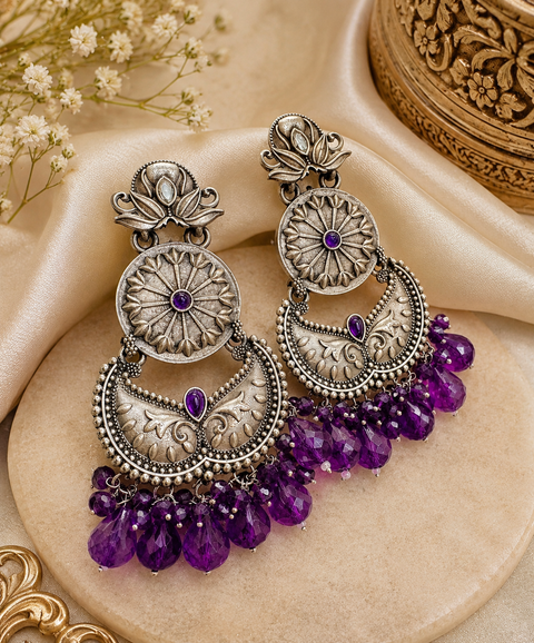 Beautiful oxidised earrings with colourful pearls ( slight variations in color and design is possible)