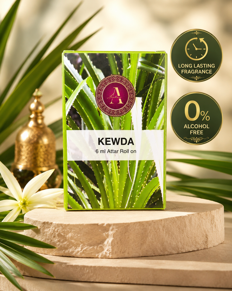 Kewda Attar Roll-On – a fresh, long-lasting traditional fragrance with 0% alcohol, perfect for everyday use 6ml roll-on