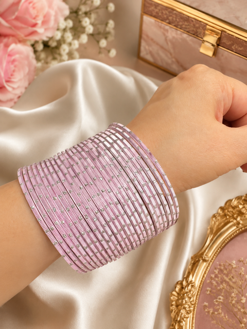 Silver Shimmer dotted metal bangles 2 dozen in 1 Set (slight variation in color & design may occur)