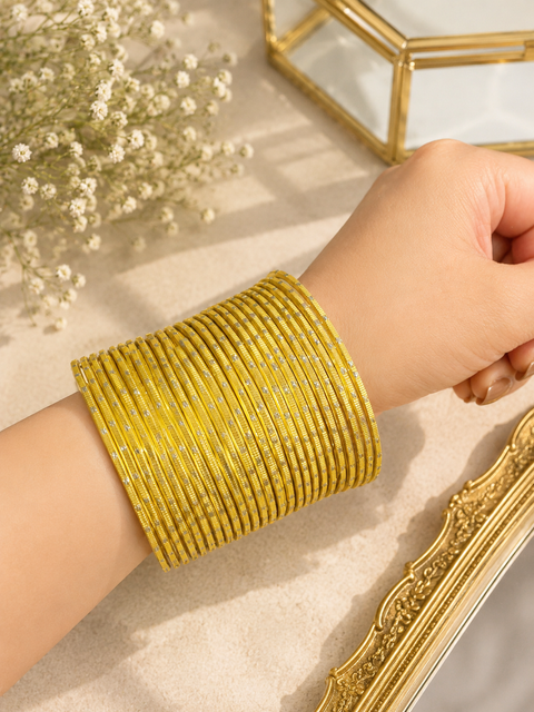 Silver Shimmer dotted metal bangles 2 dozen in 1 Set (slight variation in color & design may occur)