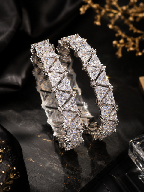 Silver American diamond Kade (2 kade in set )( slight variation in color and design is possible)
