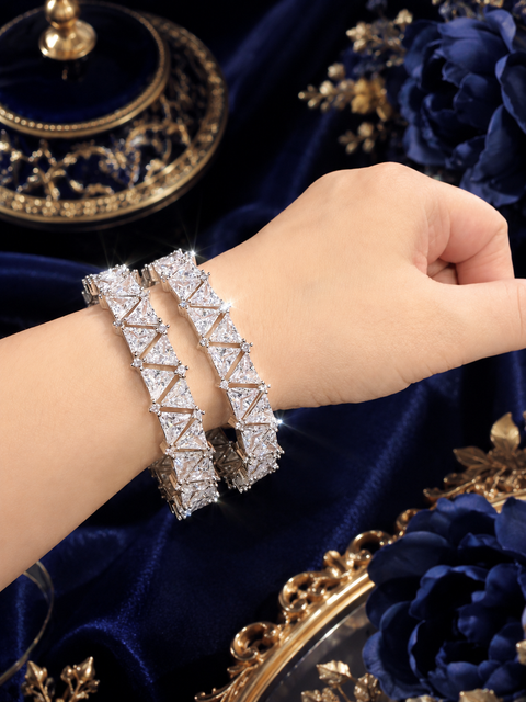 Silver American diamond Kade (2 kade in set )( slight variation in color and design is possible)