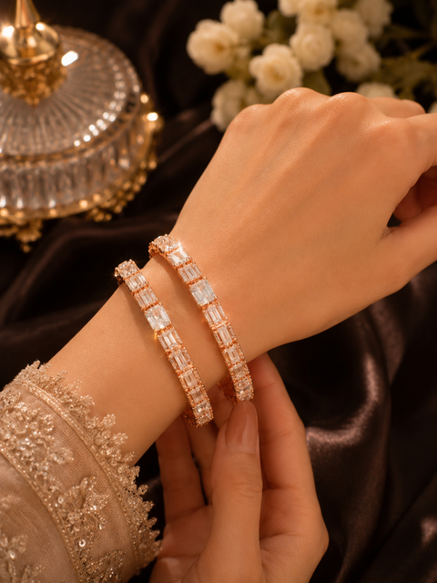 Rosegold and silver American Diamond Kade (2 Kade) ( slight variation in color and design is possible)