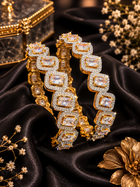 Golden and silver American Diamond Kade (2 Kade) ( slight variations in color and design is possible)