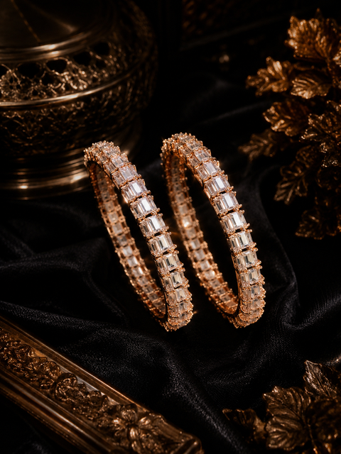 Rosegold & silver shiny crystal American Diamond Kade(2 kade) ( slight variations in color and design is possible)