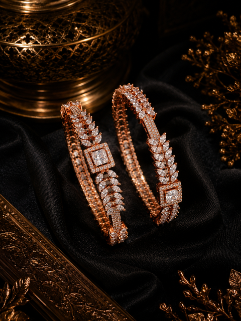 Rose Gold Color American Diamond Bangles ( slight variations in color and design is possible)