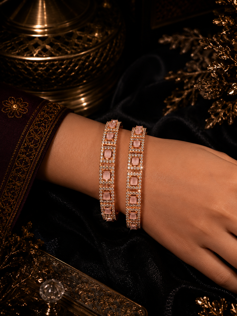 Latest Rose Gold & Pink Stone Beautiful American Diamond Bangles/ Kade ( slight variations in color and design is possible)