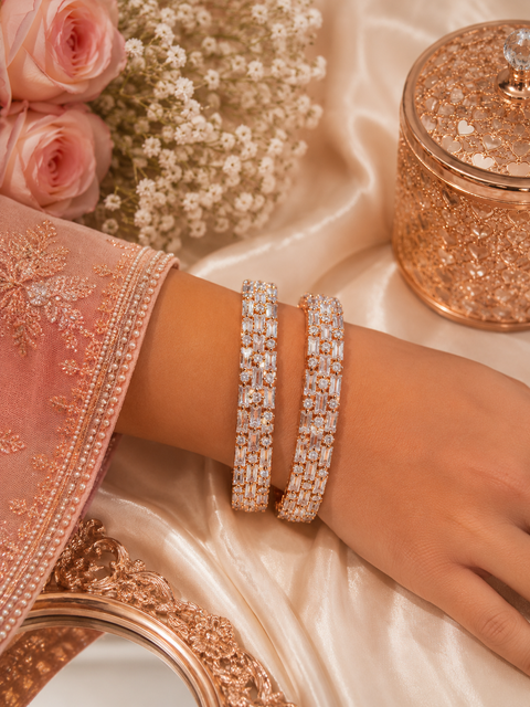 Rose Gold Stone Beautiful American Diamond Kade (slight variations in color and design is possible)