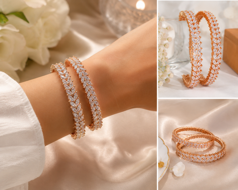 Rose Gold American Diamond Bangles (slight variations in color and design is possible)