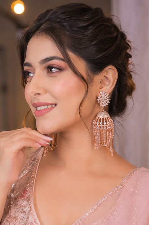 Rose gold Original American Diamond stones very classy and beautiful jhumka (Slight variations in color and design is possible)