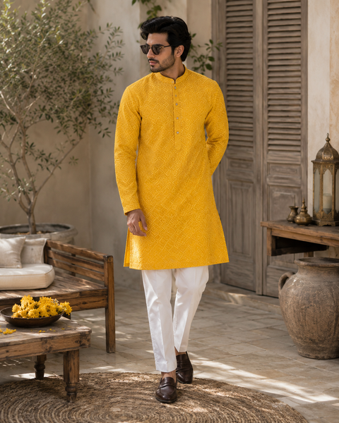 Pure and Soft georgette based Heavy embroidery work designer Kurta with white Pajama (slight variation in color & design is possible)