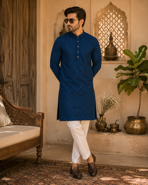 Pure and Soft georgette based Heavy embroidery work designer Kurta with white Pajama (slight variation in color & design is possible)
