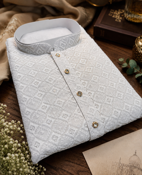 Pure and Soft georgette based Heavy embroidery work designer Kurta with white Pajama (slight variation in color & design is possible)