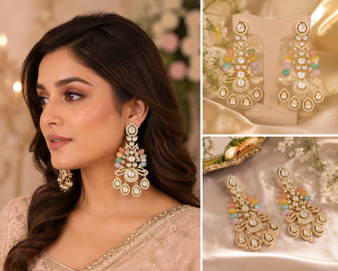 Golden American Diamond stones very classy and beautiful earrings (Slight variations in color and design is possible)