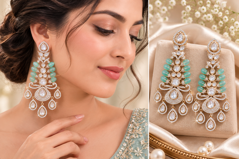 Golden American Diamond stones very classy and beautiful earrings (Slight variations in color and design is possible)