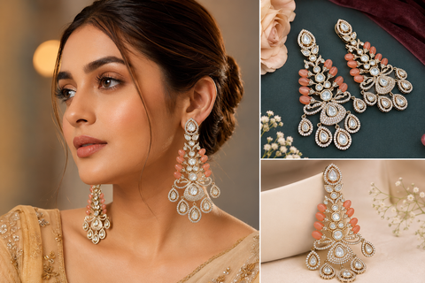 Golden American Diamond stones very classy and beautiful earrings (Slight variations in color and design is possible)