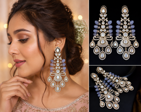 Golden American Diamond stones very classy and beautiful earrings (Slight variations in color and design is possible)