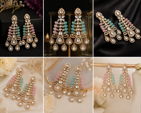 Golden American Diamond stones very classy and beautiful earrings (Slight variations in color and design is possible)