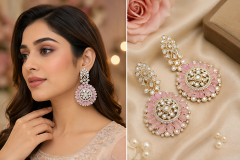 Golden American Diamond stones very classy and beautiful earrings (Slight variations in color and design is possible)