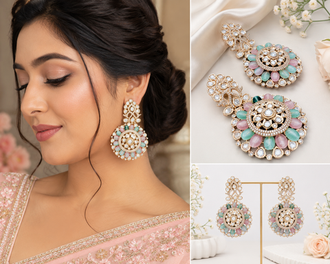 Golden American Diamond stones very classy and beautiful earrings (Slight variations in color and design is possible)