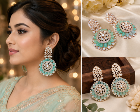 Golden American Diamond stones very classy and beautiful earrings (Slight variations in color and design is possible)