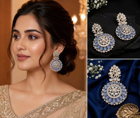 Golden American Diamond stones very classy and beautiful earrings (Slight variations in color and design is possible)
